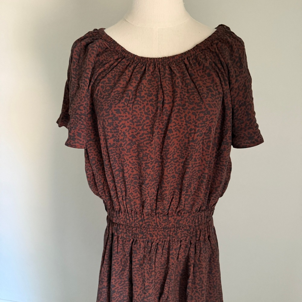 Marine Layer Charlotte Maxi Dress Deep Cheetah Brown Leopard Off Shoulder Large - Picture 5 of 13